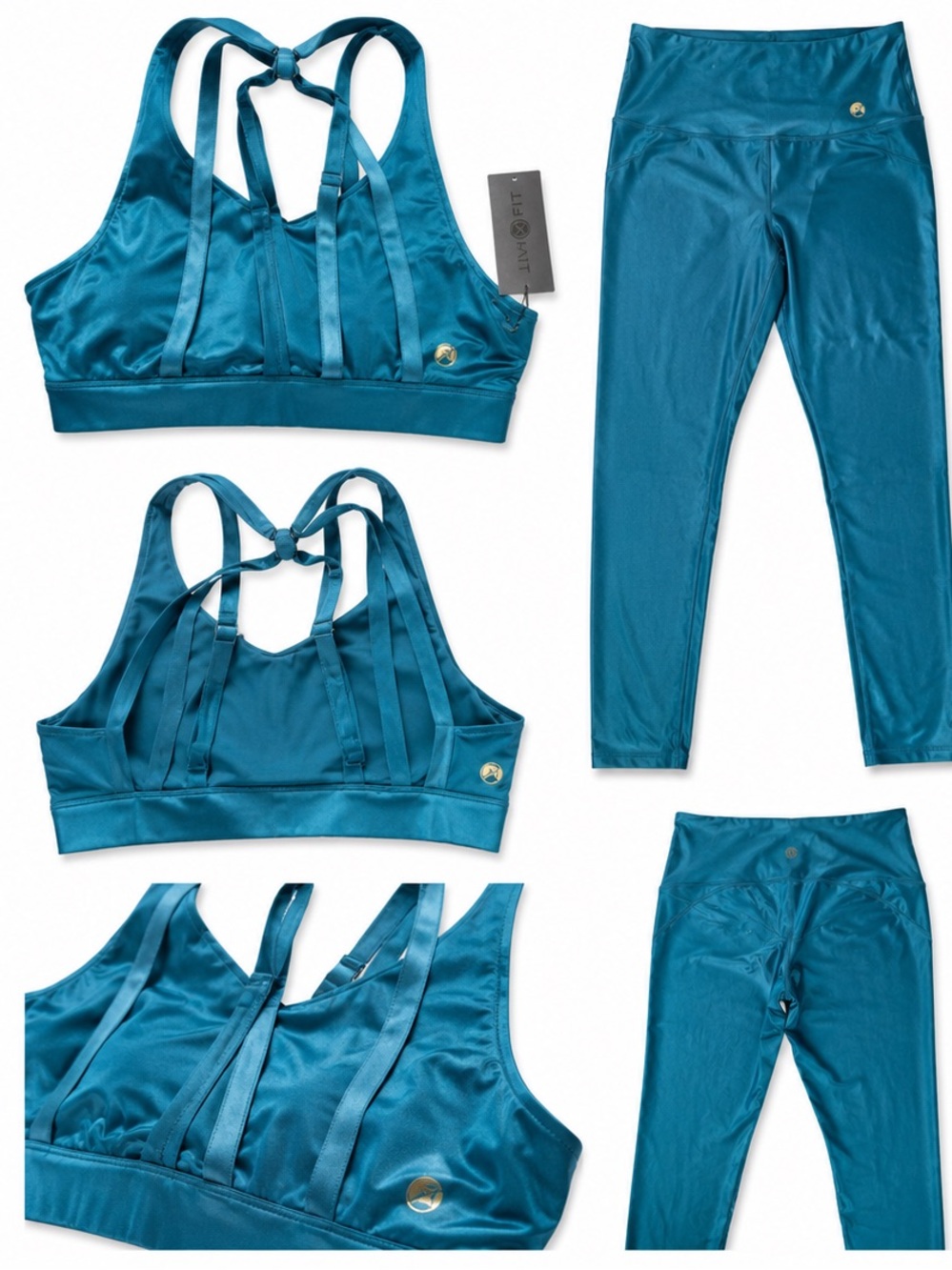 Savvi Fit Teal Activewear Set NWT Sports Bra & Leggings Size Large